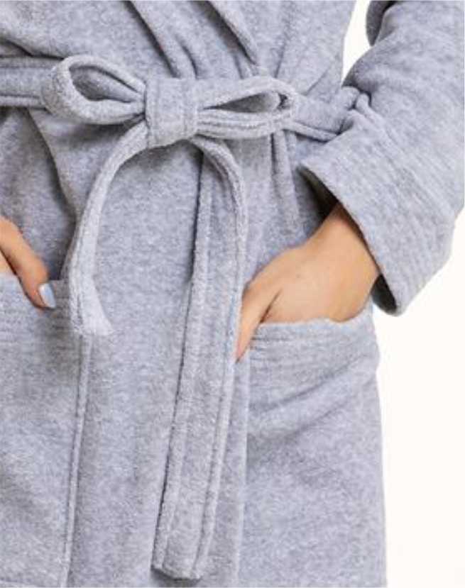 Szlafrok damski długi 352 2XL szary kołnierz szalowy zawiązywany na pasek z kieszeniami długość do pół łydki 80% bawełna 20% poliester - obrazek 3