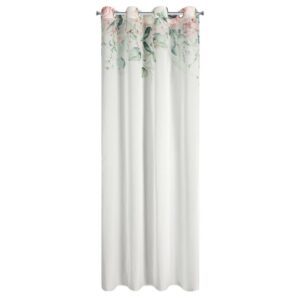 Zasłona 135x250 Alora biała różowa kwiaty gotowa na przelotkach Eurofirany