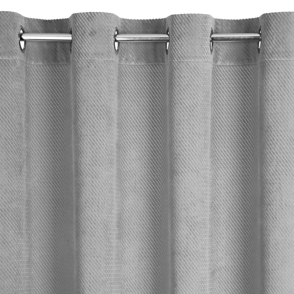 Zasłona 140x250 Eliza srebrna gotowa na przelotkach welurowa z drobnym wytłaczanym wzorkiem geometrycznym Eurofirany - obrazek 3