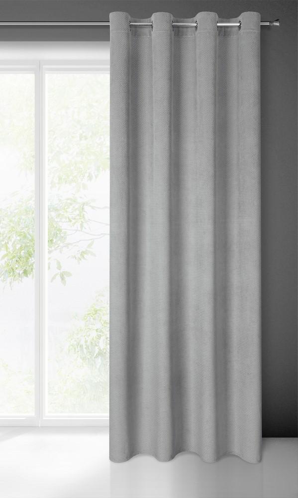 Zasłona 140x250 Eliza srebrna gotowa na przelotkach welurowa z drobnym wytłaczanym wzorkiem geometrycznym Eurofirany - obrazek 5