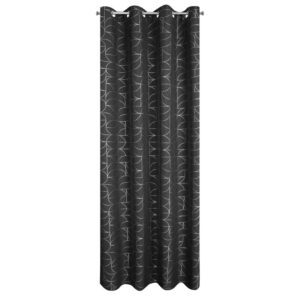 Zasłona 140x250 Evi czarna srebrna z błyszczącym nadrukiem geometrycznym gotowa na przelotkach Eurofirany
