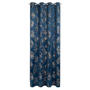 Zasłona 140x250 Gloria granatowa złota liście welurowa gotowa na przelotkach Eurofirany