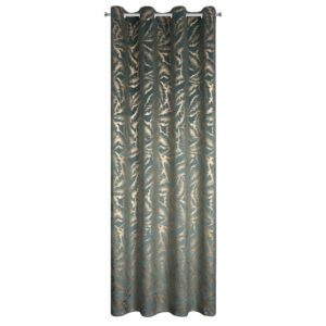 Zasłona 140x250 Milena miętowa złota liście gotowa na przelotkach Eurofirany