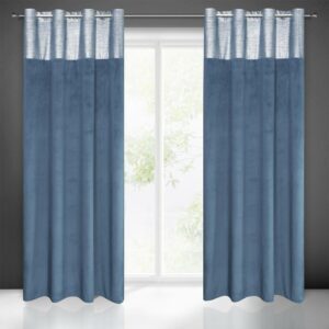 Zasłona 140x250 Peri granatowa srebrna welurowa gotowa na przelotkach Eurofirany