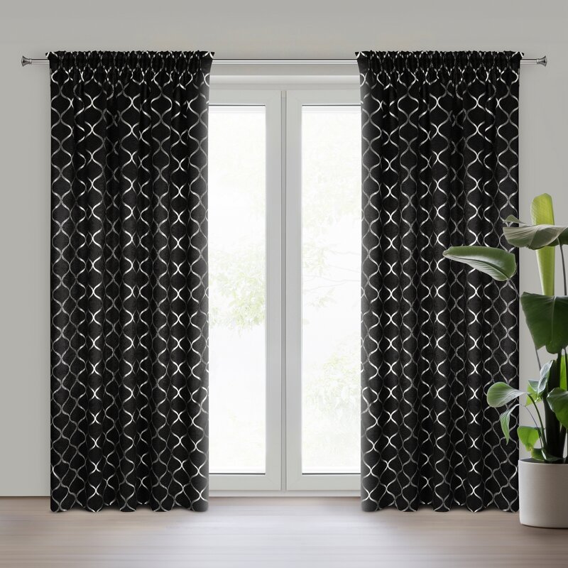 Zasłona 140x270 Mili czarna srebrna gotowa na taśmie Eurofirany - obrazek 2