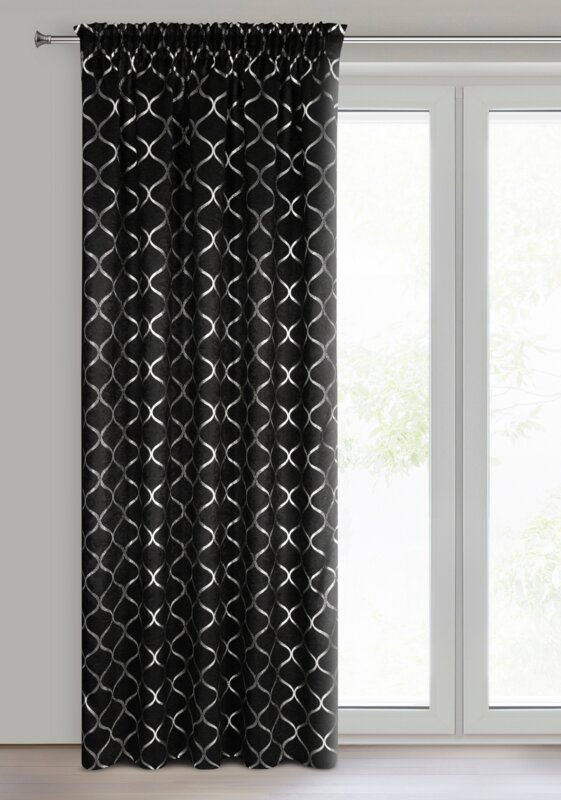 Zasłona 140x270 Mili czarna srebrna gotowa na taśmie Eurofirany - obrazek 3