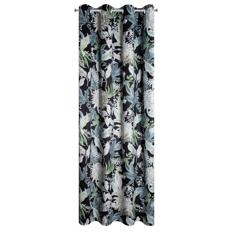 Zasłona 140x270 Sally czarna srebrna liście welurowa gotowa na przelotkach Z10 Eurofirany