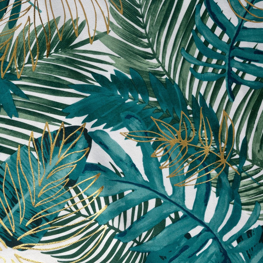 Zasłona Davos 140x270 biała zielona liście gotowa na taśmie welurowa ze złotym nadrukiem Eurofirany - obrazek 8