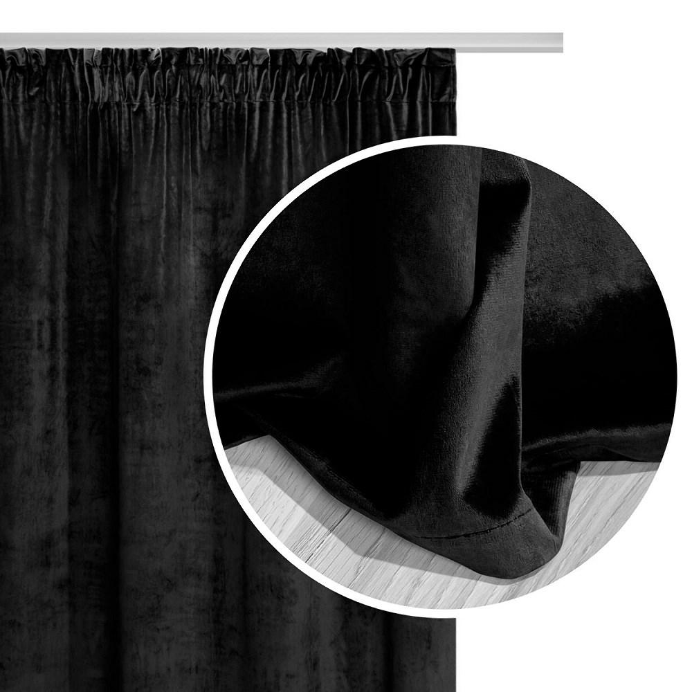 Zasłona gotowa 140x270 czarna welurowa na taśmie soft Velvet do salonu - obrazek 3