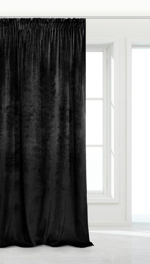 Zasłona gotowa 140x270 czarna welurowa na taśmie soft Velvet do salonu