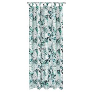 Zasłona gotowa 155x220 Garden 2 biała zielona liście do ogrodu wodoodporna mocowana na szelki/rzep Eurofirany