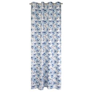 Zasłona gotowa na przelotkach 140x250 Willow biała niebieska kwiaty Eurofirany