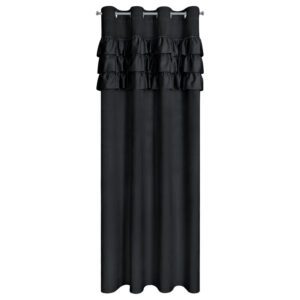 Zasłona gotowa Sami 140x250 czarna falbanki welurowa na przelotkach Eurofirany