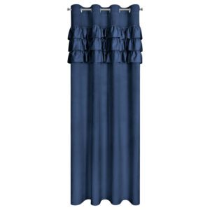 Zasłona gotowa Sami 140x250 granatowa falbanki welurowa na przelotkach Eurofirany