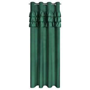 Zasłona gotowa Sami 140x250 zielona ciemna falbanki welurowa na przelotkach Eurofirany