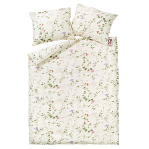 Pościel z kory 140x200 wzór 182/1 Powój kwiatki na kremowym tle na guziki 100% bawełna gruba