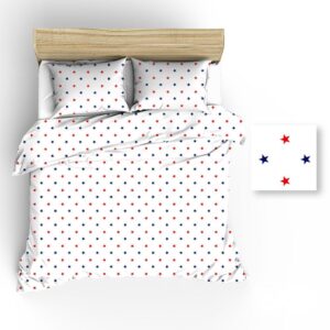 Pościel bawełniana 200x220 R017 biała gwiazdki granatowe czerwone 46N