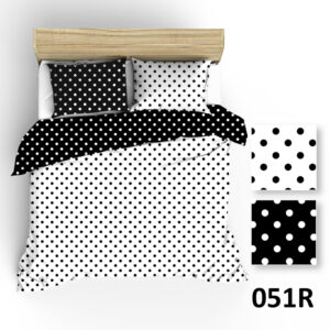 Pościel bawełniana 160x200 R051 biała czarna groszki 48D 61D
