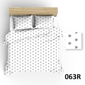 Pościel bawełniana 200x220 R063 biała gwiazdki szare 126N